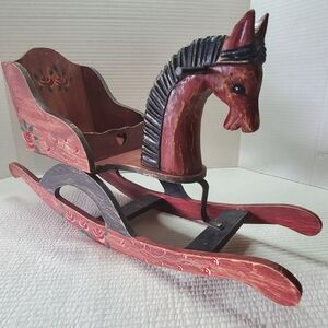 Wood Rocking Horse Doll Chair Vintage 15.5"x10"x5" Plus One Gifts Decor Floral